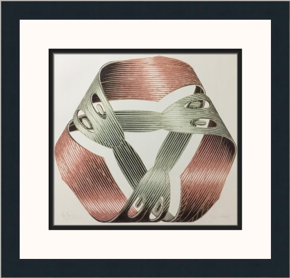 M.C. Escher Moebius Strip I Custom Framed Art Print 17" x 17": M.C. Escher Moebius Strip I Custom Framed Art Print 17" x 17" This custom framed print features M.C. Escher's iconic work "Moebius Strip I," an excellent example of modern impressionism. Measuring 17"