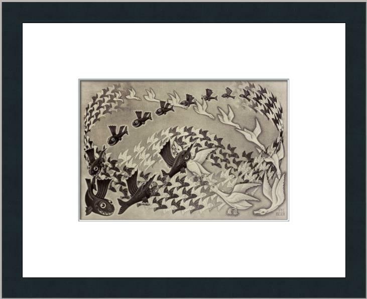M.C. Escher Predestination Custom Framed Lithograph 20x16 Black and White Art Print: M.C. Escher Predestination Custom Framed Lithograph 20x16 Black and White Art Print This stunning custom gallery framed print features M.C. Escher's "Predestination," showcasing a captivating fantasy