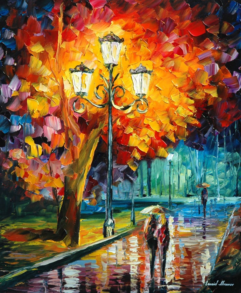 Walking Home Limited Edition Giclee 1/25 by Leonid Afremov Canvas Art: Walking Home Limited Edition Giclee 1/25 by Leonid Afremov Canvas Art "Walking Home" is a stunning limited edition giclee artwork by renowned artist Leonid Afremov, featuring a beautiful hand-painted