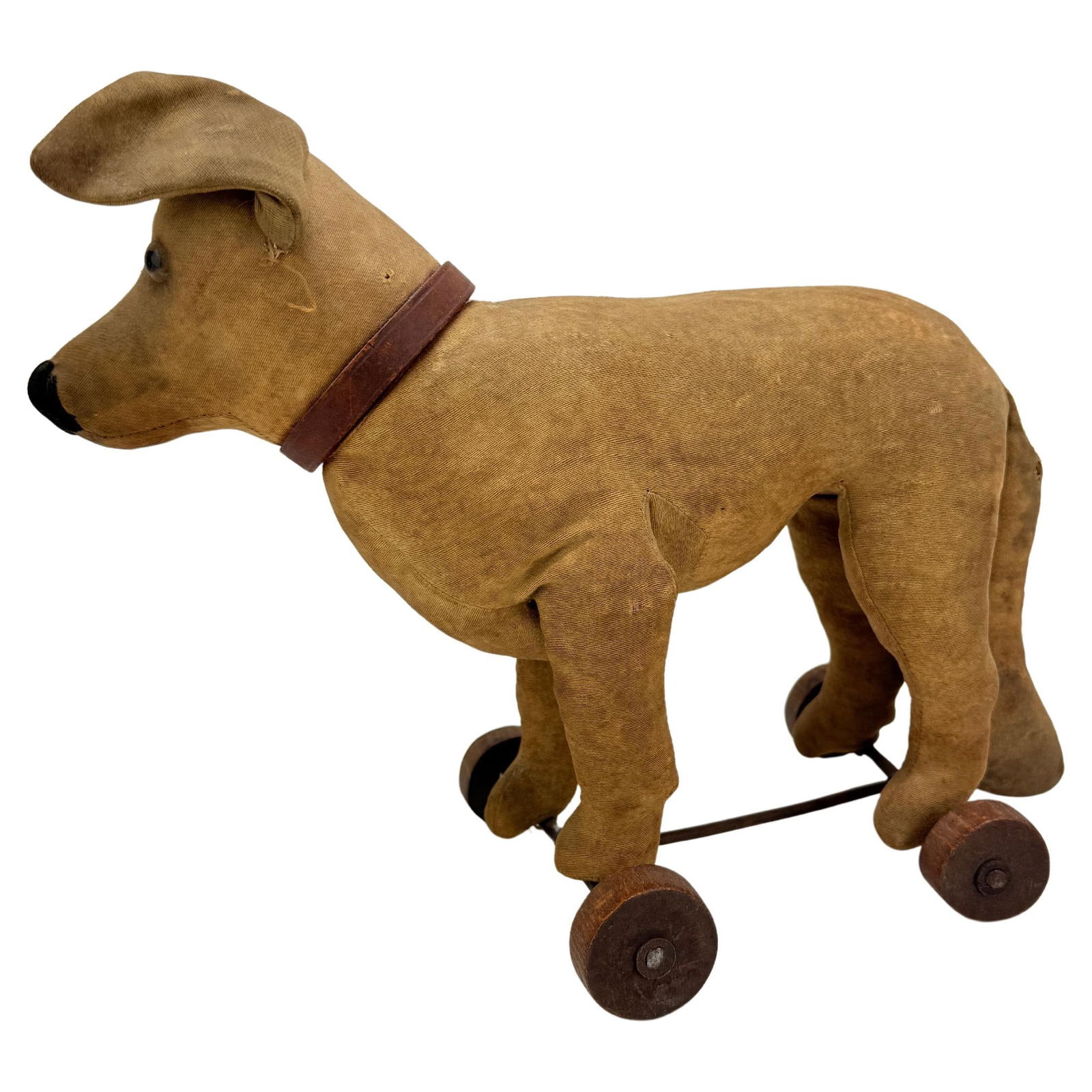 Steiff Attributed German Pull Toy Dog Circa 1900-1915 with Articulated Head: Steiff Attributed German Pull Toy Dog Circa 1900-1915 with Articulated Head This exquisite early 20th-century German pull toy dog is attributed to the renowned Steiff company or a Thuringian workshop