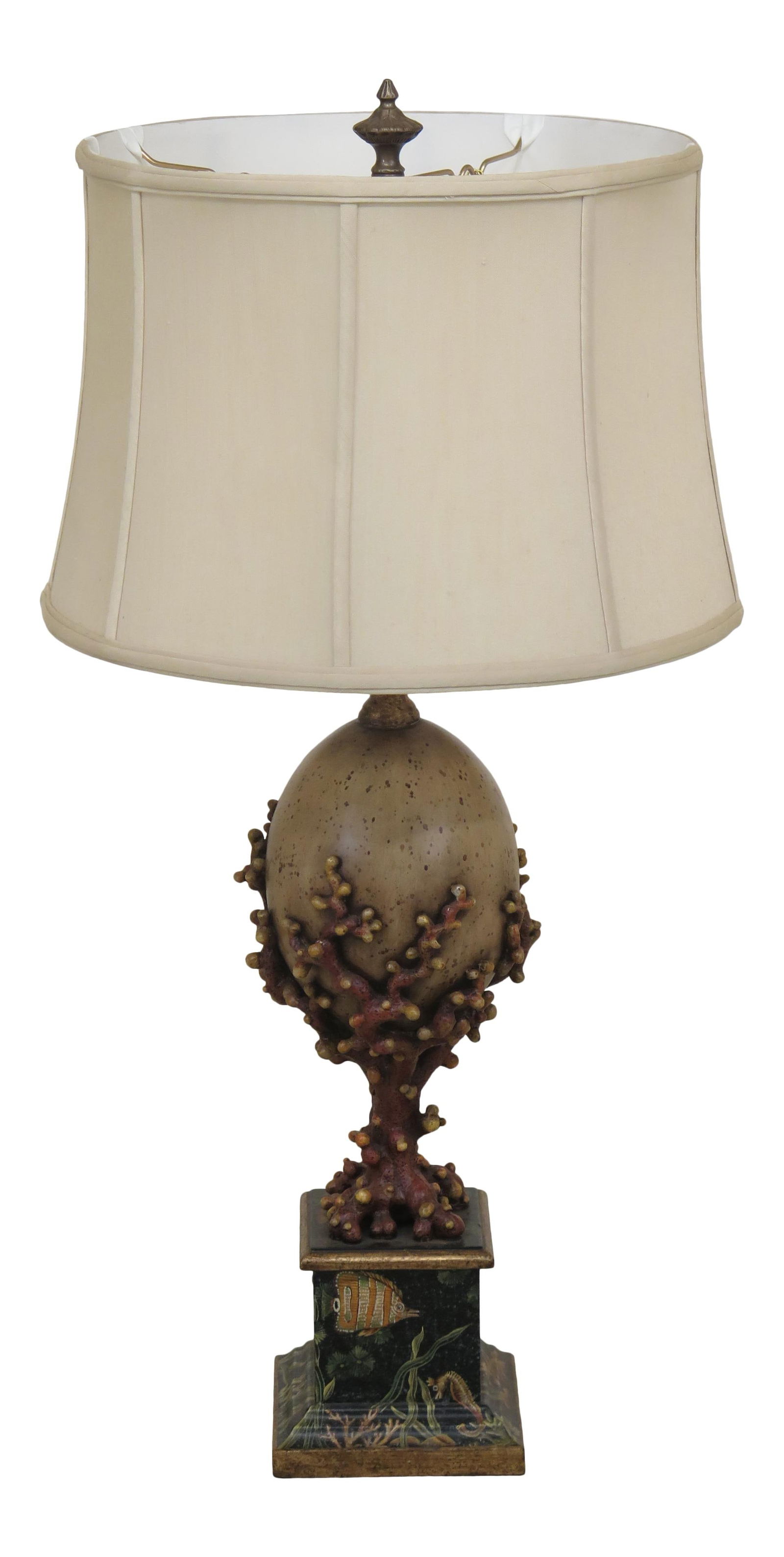 Charming 1990s Fish Table Lamp with Shade 6 x 6 x 33: Charming 1990s Fish Table Lamp with Shade 6 x 6 x 33 Illuminate your space with this charming 1990s Traditional Fish Table Lamp. This decorative lamp features a beautifully crafted fish design and com