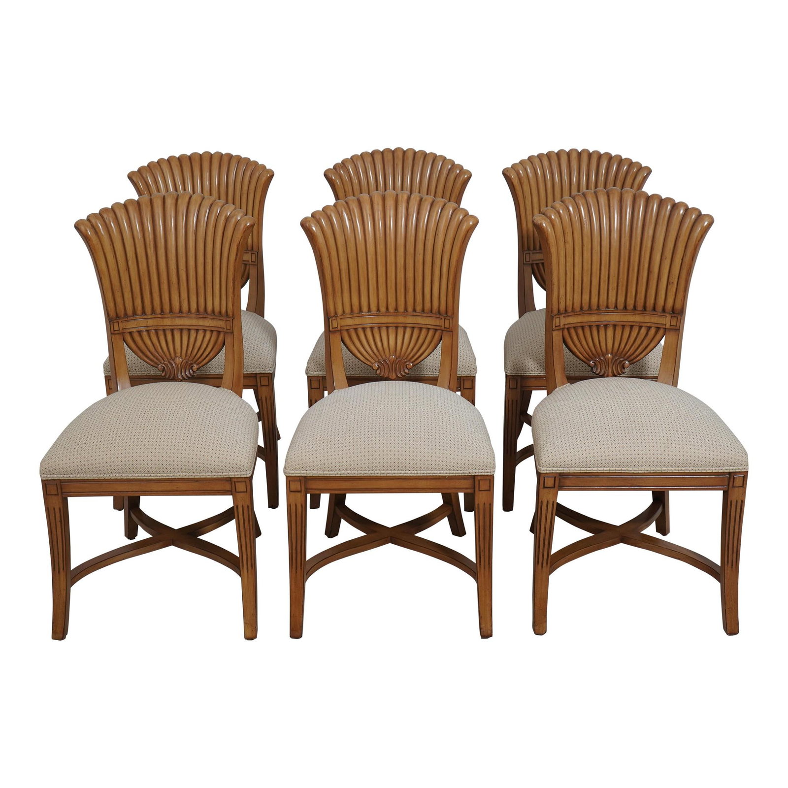 Elegant Set of 6 Baker Venetian Grotto Dining Chairs: Elegant Set of 6 Baker Venetian Grotto Dining Chairs This exquisite set of 6 Baker Venetian Grotto dining room chairs features a stunning scalloped shell back design, showcasing high-quality construct