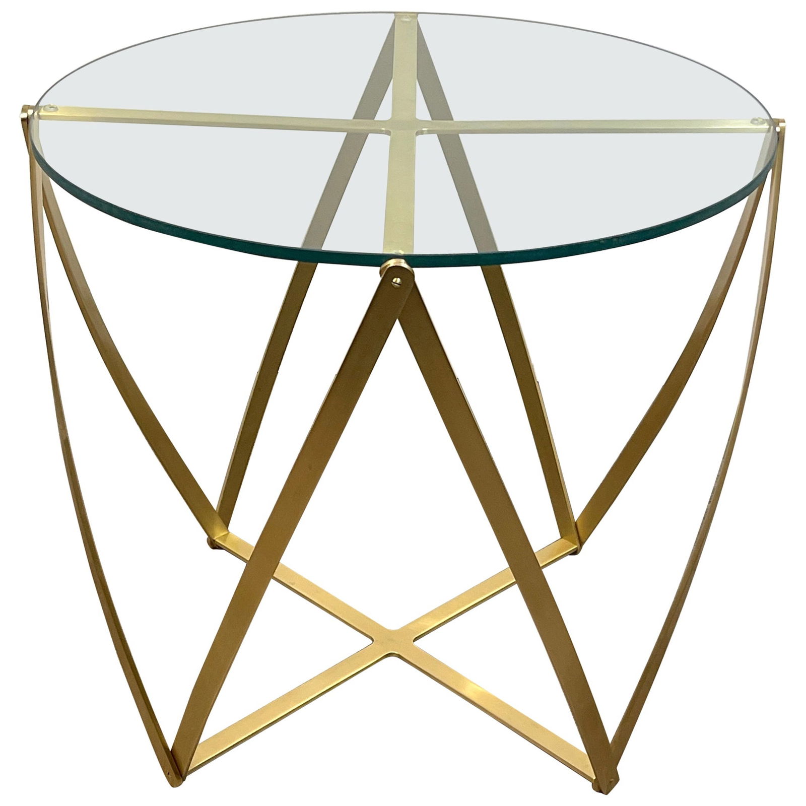 John Vesey Mid-Century Brass Geometric Table with Glass Top: John Vesey Mid-Century Brass Geometric Table with Glass Top This stunning John Vesey brass geometric table exemplifies Mid-Century Modern design. Crafted in the 1960s in the United States, it features