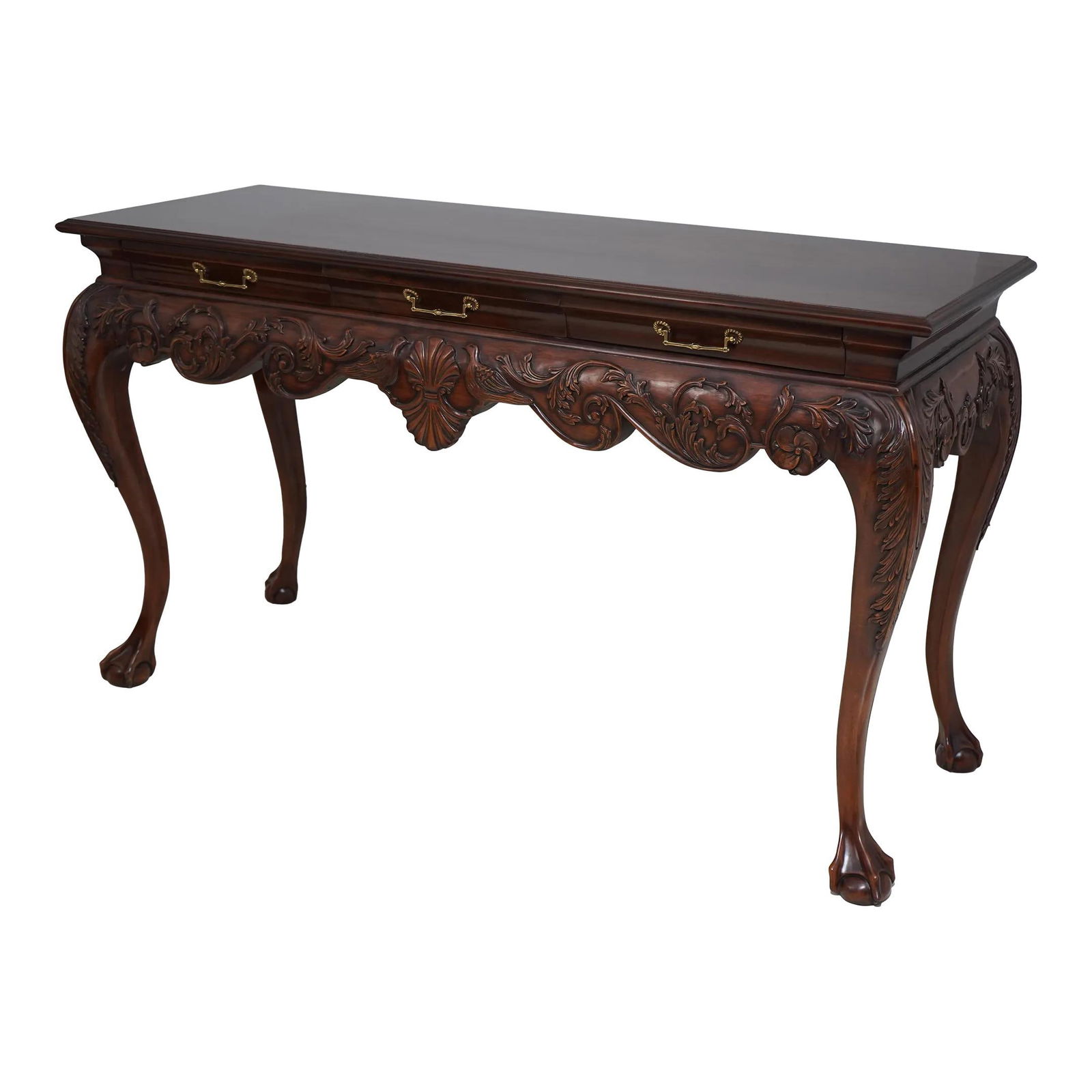 Lincoln Gerard Chippendale Mahogany Console Table 65x22x36.5: Lincoln Gerard Chippendale Mahogany Console Table 65x22x36.5 This exquisite Lincoln Gerard Mahogany Ball & Claw Console Table showcases high-quality craftsmanship and timeless design. Featuring a Chip