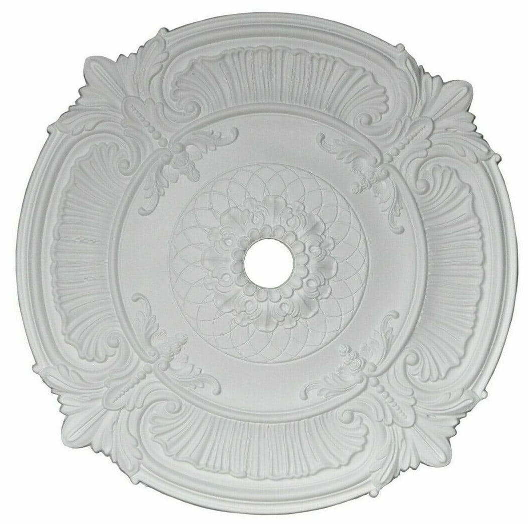 40" White Victorian Chandelier Ceiling Medallion ARP16: 40" White Victorian Chandelier Ceiling Medallion ARP16 Enhance your living space with this elegant 40" round chandelier ceiling medallion, designed in a beautiful white Victorian style. Crafted from s