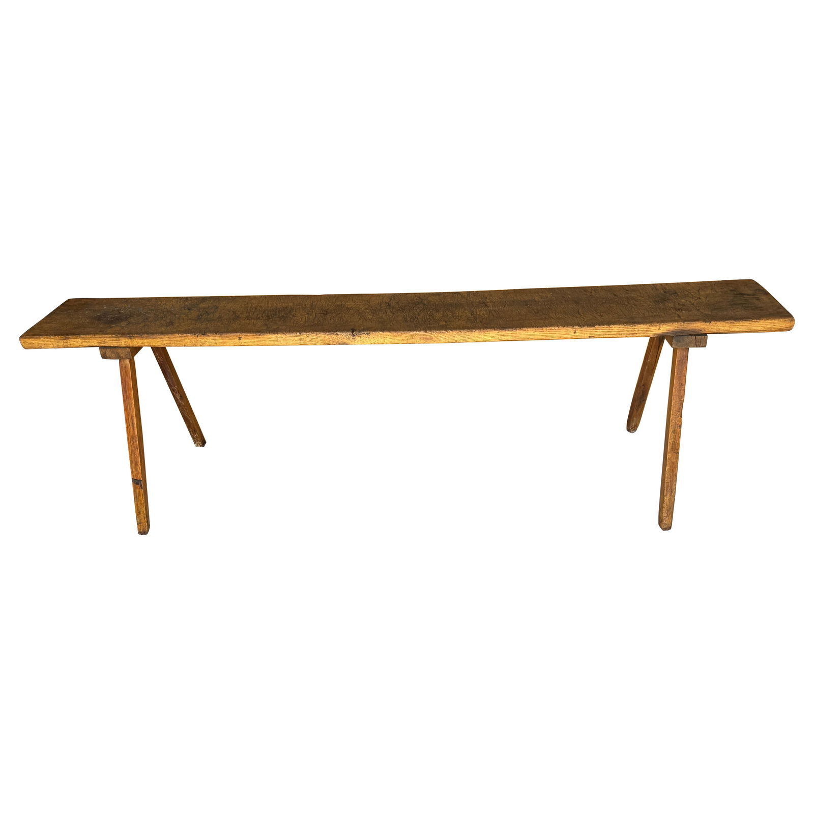 8' Rustic Chestnut Trestle Console Table Late 19th Century Deep Patina: 8' Rustic Chestnut Trestle Console Table Late 19th Century Deep Patina Introducing a stunning 8-foot Rustic American Chestnut Trestle Work Table, expertly handcrafted from chestnut and pine. This late