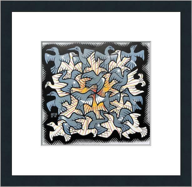 M.C. Escher Sun and Moon 19x19 Custom Framed Lithograph Print: M.C. Escher Sun and Moon 19x19 Custom Framed Lithograph Print This stunning custom gallery framed print features M.C. Escher's iconic artwork titled "Sun and Moon," showcasing a surreal fantasy theme.