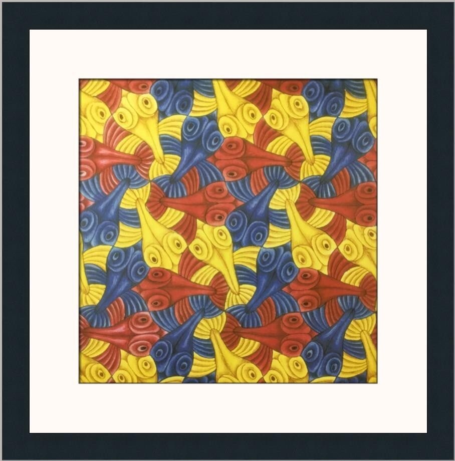 M.C. Escher Symmetry Drawing III Custom Framed Art Print 18x18: M.C. Escher Symmetry Drawing III Custom Framed Art Print 18x18 This custom framed print features M.C. Escher's renowned work, "Symmetry Drawing III," created using offset lithography. The print measur