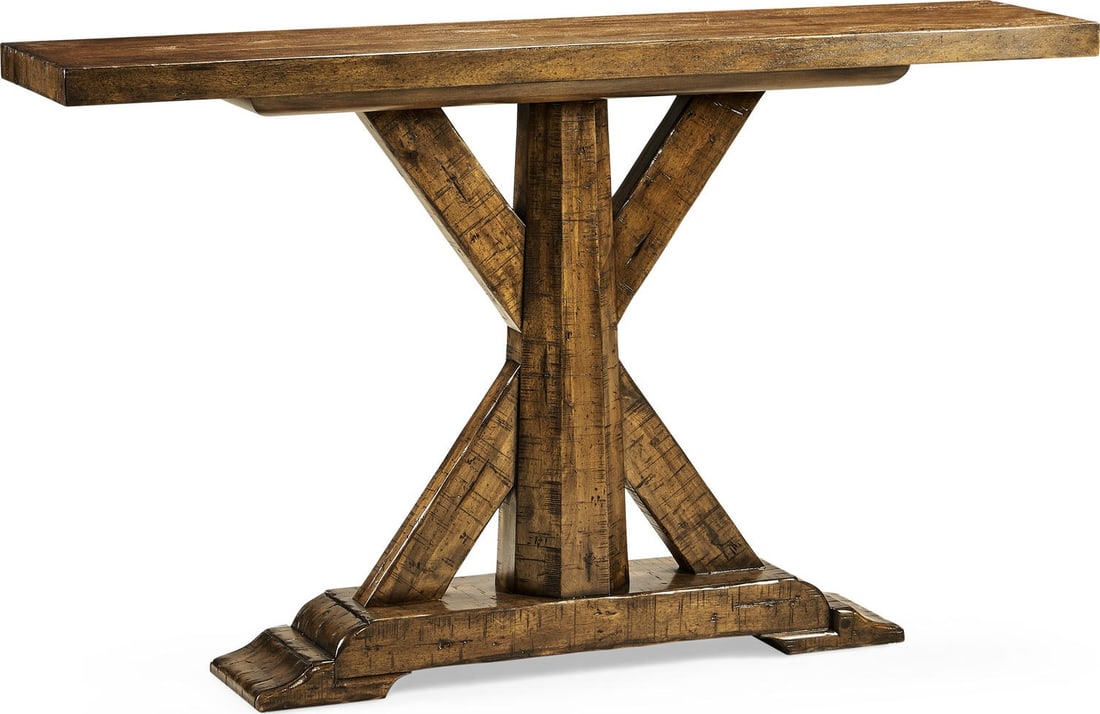 Jonathan Charles Traditional Walnut Console Narrow Spaces Rustic Finish: Jonathan Charles Traditional Walnut Console Narrow Spaces Rustic Finish Enhance your home with this Traditional Walnut Console, designed specifically for narrow spaces. Crafted in an antique or vintag