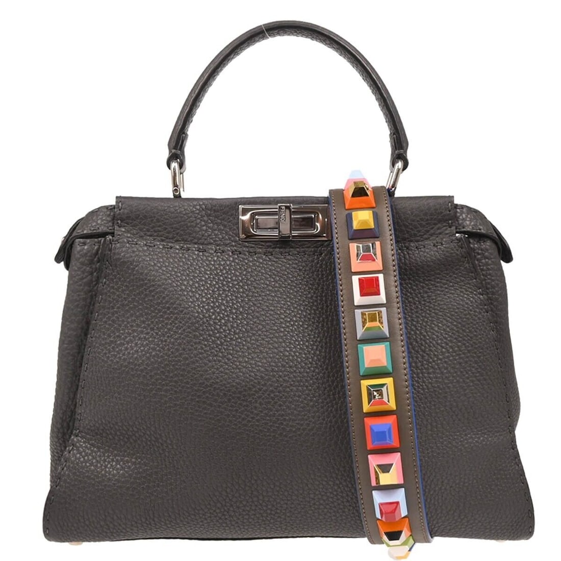 Fendi Gray Leather Peekaboo 2way Satchel Handbag 8BN226-Q0J-149-039Z: Fendi Gray Leather Peekaboo 2way Satchel Handbag 8BN226-Q0J-149-039Z Introducing the Fendi Gray Leather Peekaboo 2way Handbag, a luxurious accessory that combines style and functionality. This large s