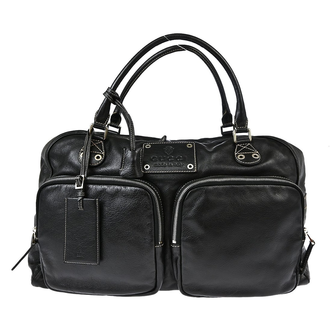 Gucci Black GG Leather Travel Handbag 201847 1669: Gucci Black GG Leather Travel Handbag 201847 1669 This Gucci Black GG Travel Handbag is a stylish yet practical accessory, perfect for your travel needs. Crafted from high-quality leather, it features
