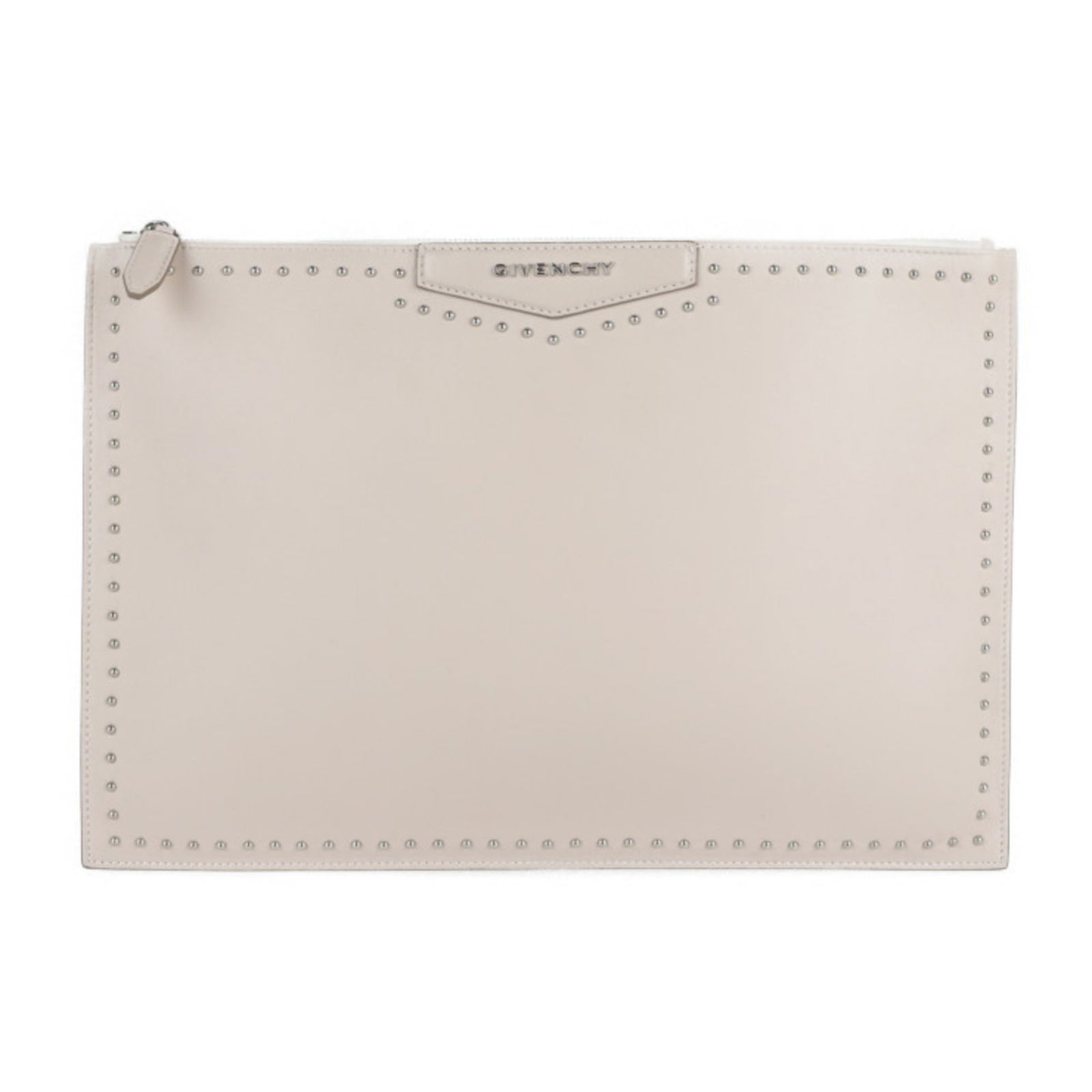 Givenchy Antigona Pouch Clutch Pink Beige Calfskin Leather Silver Hardware: Givenchy Antigona Pouch Clutch Pink Beige Calfskin Leather Silver Hardware Introducing the Givenchy Antigona Pouch, a sophisticated clutch bag designed for both men and women. Crafted from premium cal