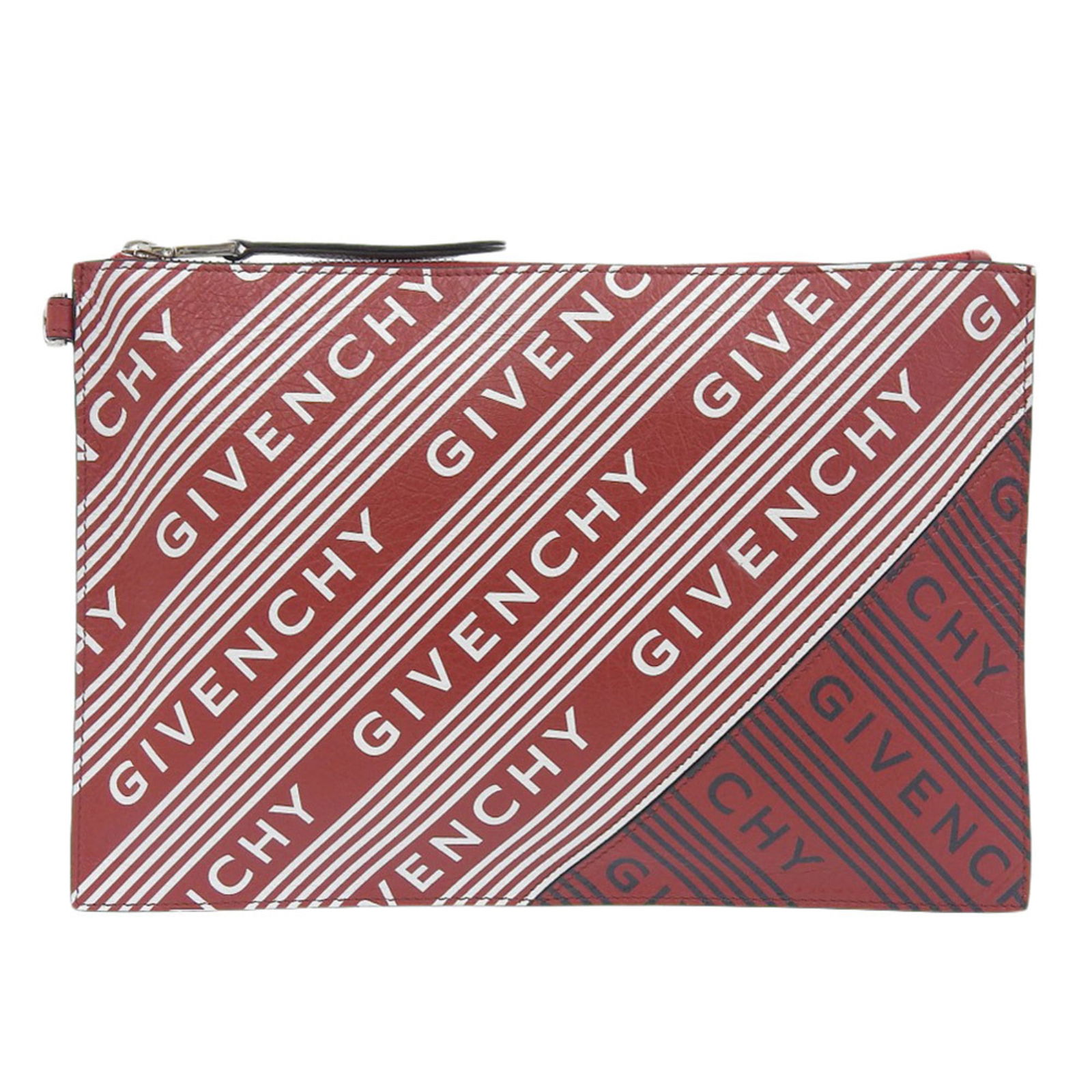 Givenchy Red and White Leather Clutch Bag 19.3cm x 28.8cm: Givenchy Red and White Leather Clutch Bag 19.3cm x 28.8cm Introducing a sophisticated Givenchy clutch bag, designed for the modern woman. This stylish clutch features a striking combination of red and