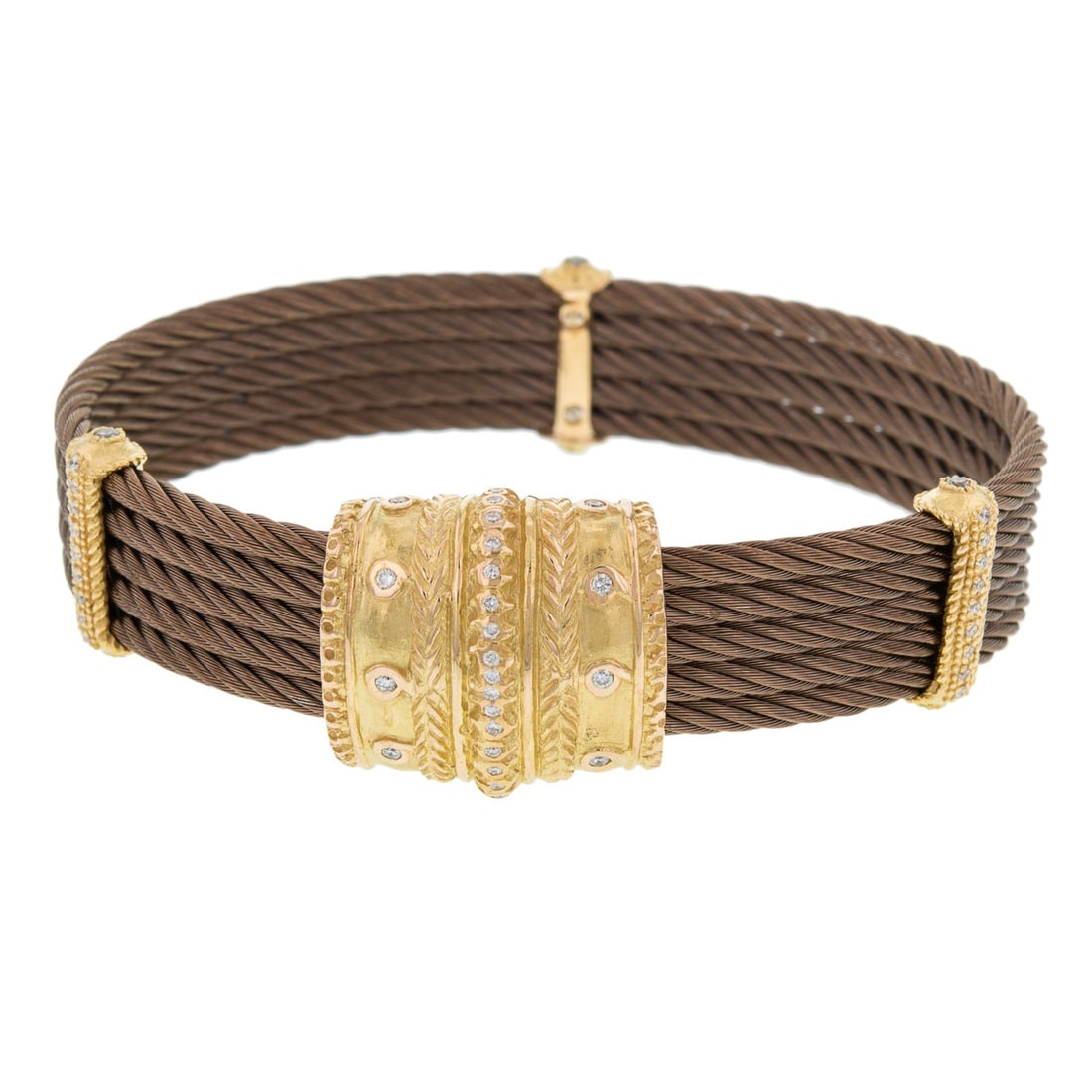 Charriol Celtique 18K Yellow Gold Diamond Cuff Bracelet 0.42ct: Charriol Celtique 18K Yellow Gold Diamond Cuff Bracelet 0.42ct Introducing the Charriol Celtique Cable Diamond Ladies Bracelet, a stunning cuff bracelet crafted from luxurious 18K yellow gold. Designe