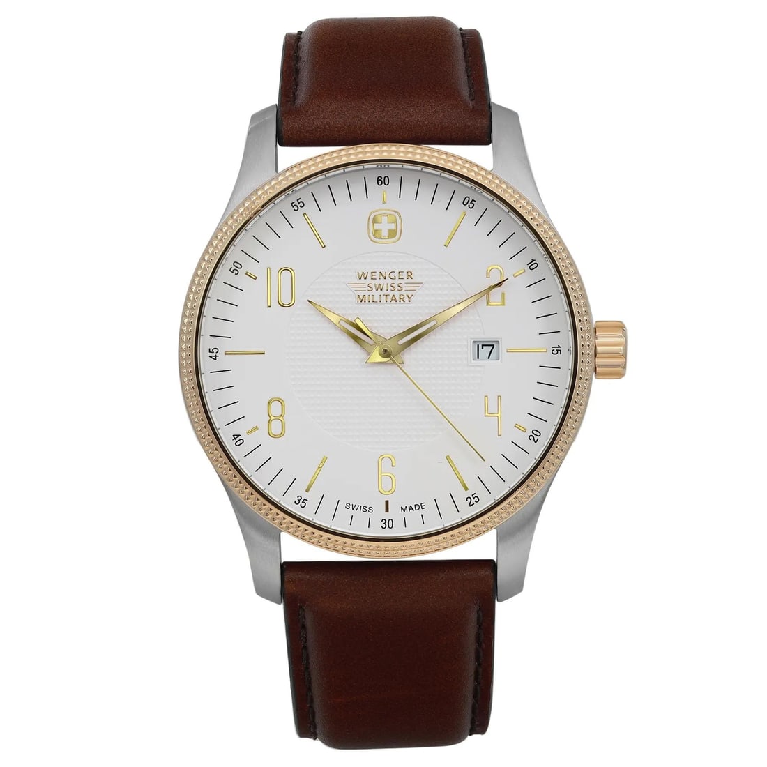 Wenger Swiss Military Terragraph 42mm Quartz Watch with Leather Strap: Wenger Swiss Military Terragraph 42mm Quartz Watch with Leather Strap Discover the Wenger Swiss Military Terragraph, a sophisticated wristwatch designed for the modern man. Featuring a 42 mm round sta