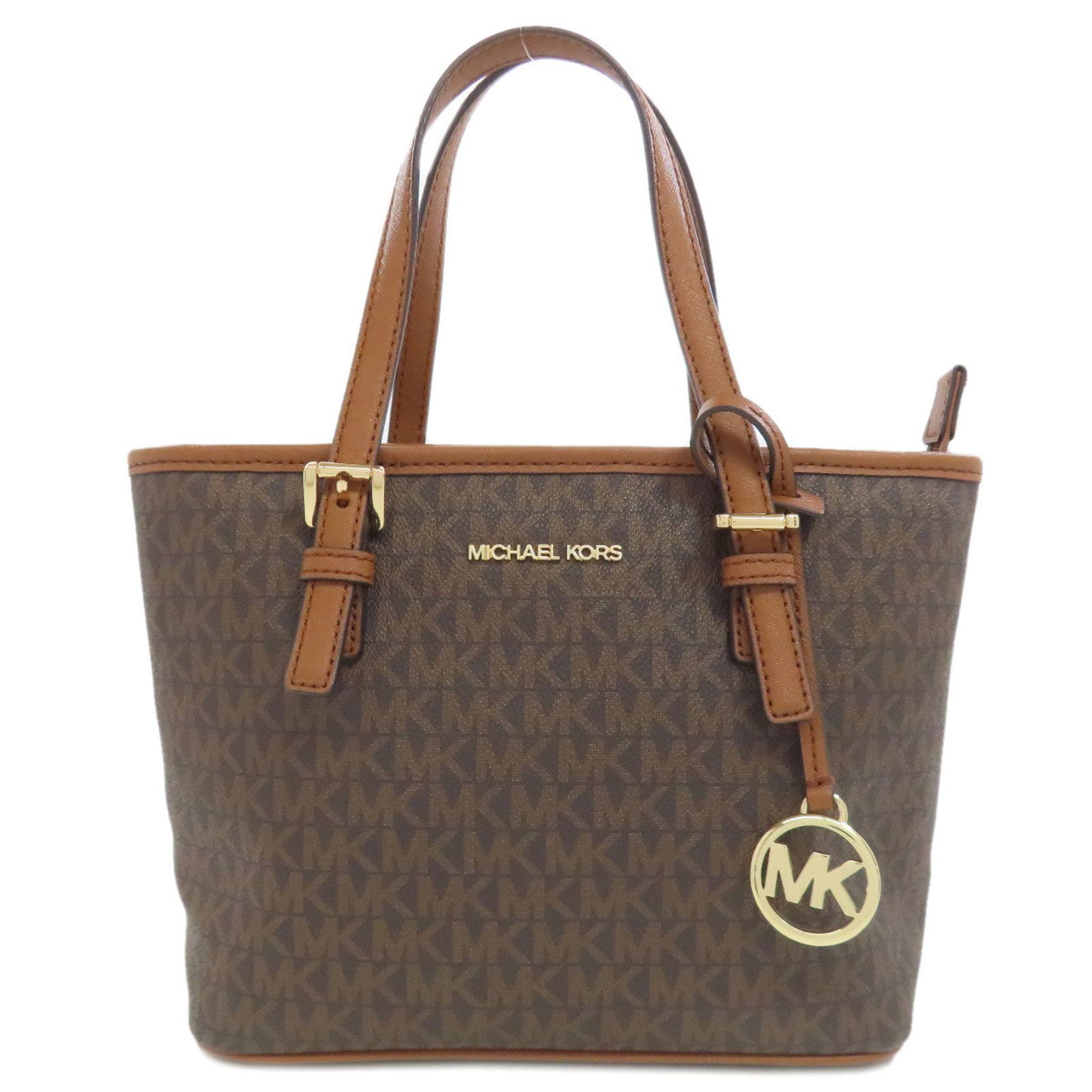Michael Kors Brown MK Signature Handbag Women PVC Zipper Closure: Michael Kors Brown MK Signature Handbag Women PVC Zipper Closure This Michael Kors MK Signature Handbag is a stylish accessory designed for women. Crafted from durable PVC, it features a classic brown