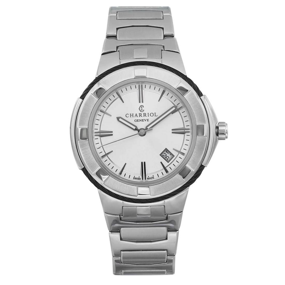 Charriol Geneve 43mm Quartz Men's Watch Silver Dial Steel Bracelet CE443B.930.103: Charriol Geneve 43mm Quartz Men's Watch Silver Dial Steel Bracelet CE443B.930.103 Discover the Charriol Geneve 43mm Steel Silver Dial Quartz Men's Watch, a perfect blend of style and functionality. Th