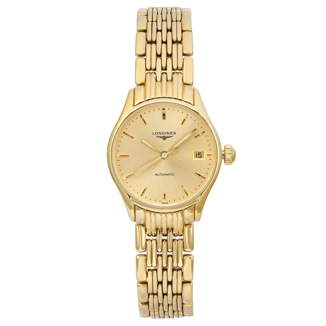 Longines Lyre 25mm Gold PVD Champagne Dial Automatic Ladies Watch L4.360.2.32.8: Longines Lyre 25mm Gold PVD Champagne Dial Automatic Ladies Watch L4.360.2.32.8 This exquisite Longines Lyre wristwatch features a stunning 25mm round case crafted from stainless steel with a luxuriou