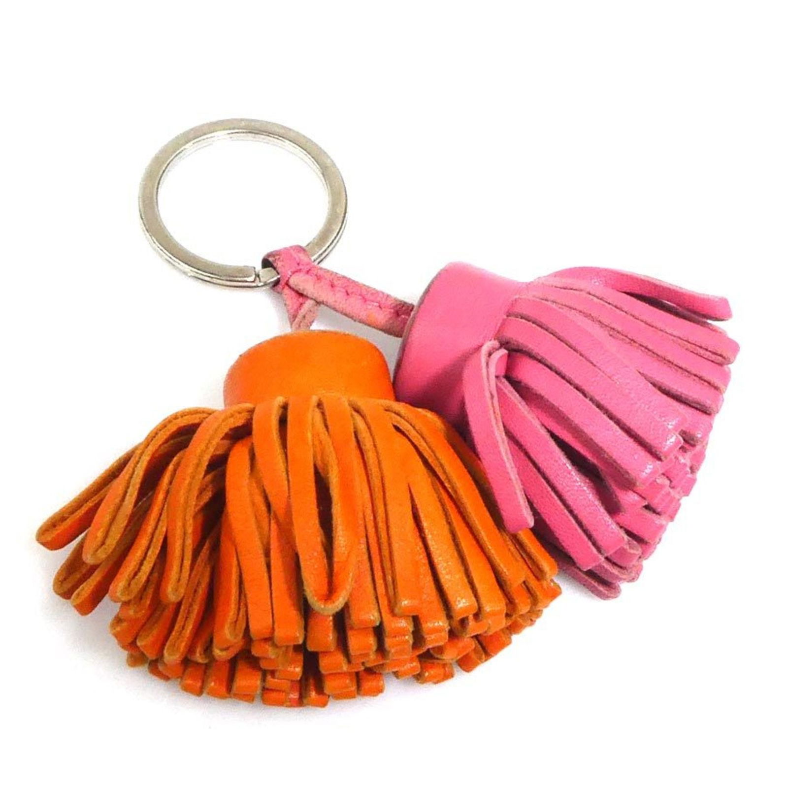 Hermes Key Ring Holder Carmen Leather Metal Orange Pink Silver Women's: Hermes Key Ring Holder Carmen Leather Metal Orange Pink Silver Women's This exquisite Hermes key ring holder is designed for women and features a vibrant combination of orange, pink, and silver colors