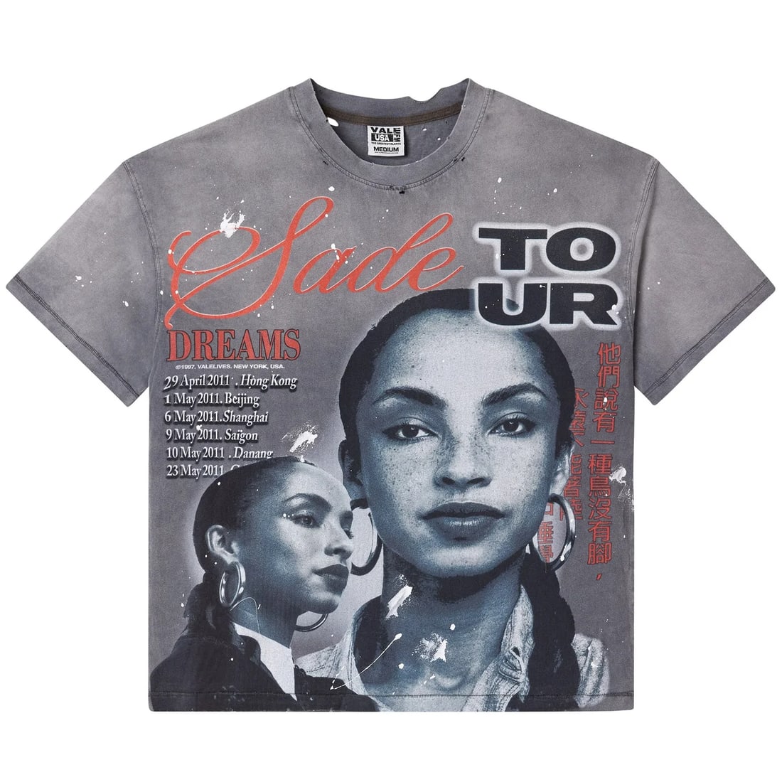 Vale HK Tour Charcoal Tee Sade Tribute Vintage Style: Vale HK Tour Charcoal Tee Sade Tribute Vintage Style Elevate your casual wardrobe with the Vale HK Tour Charcoal Tee. Designed for everyday wear, this tee features a relaxed fit and a soft-washed char