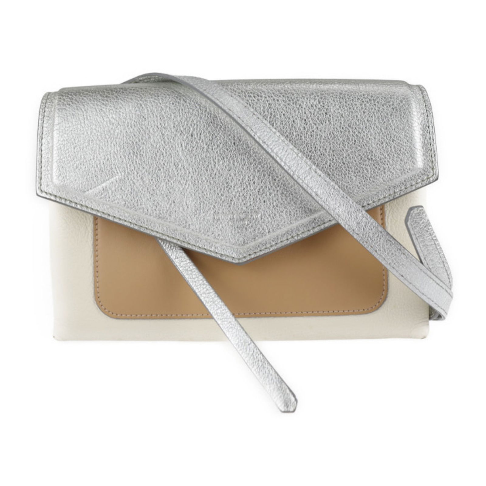 Givenchy Duet BB500VB01C Leather Shoulder Bag Cream Brown Silver 5.9'' x 9.05'': Givenchy Duet BB500VB01C Leather Shoulder Bag Cream Brown Silver 5.9'' x 9.05'' This elegant Givenchy Duet shoulder bag (Model: BB500VB01C) is crafted from high-quality leather in a sophisticated colo