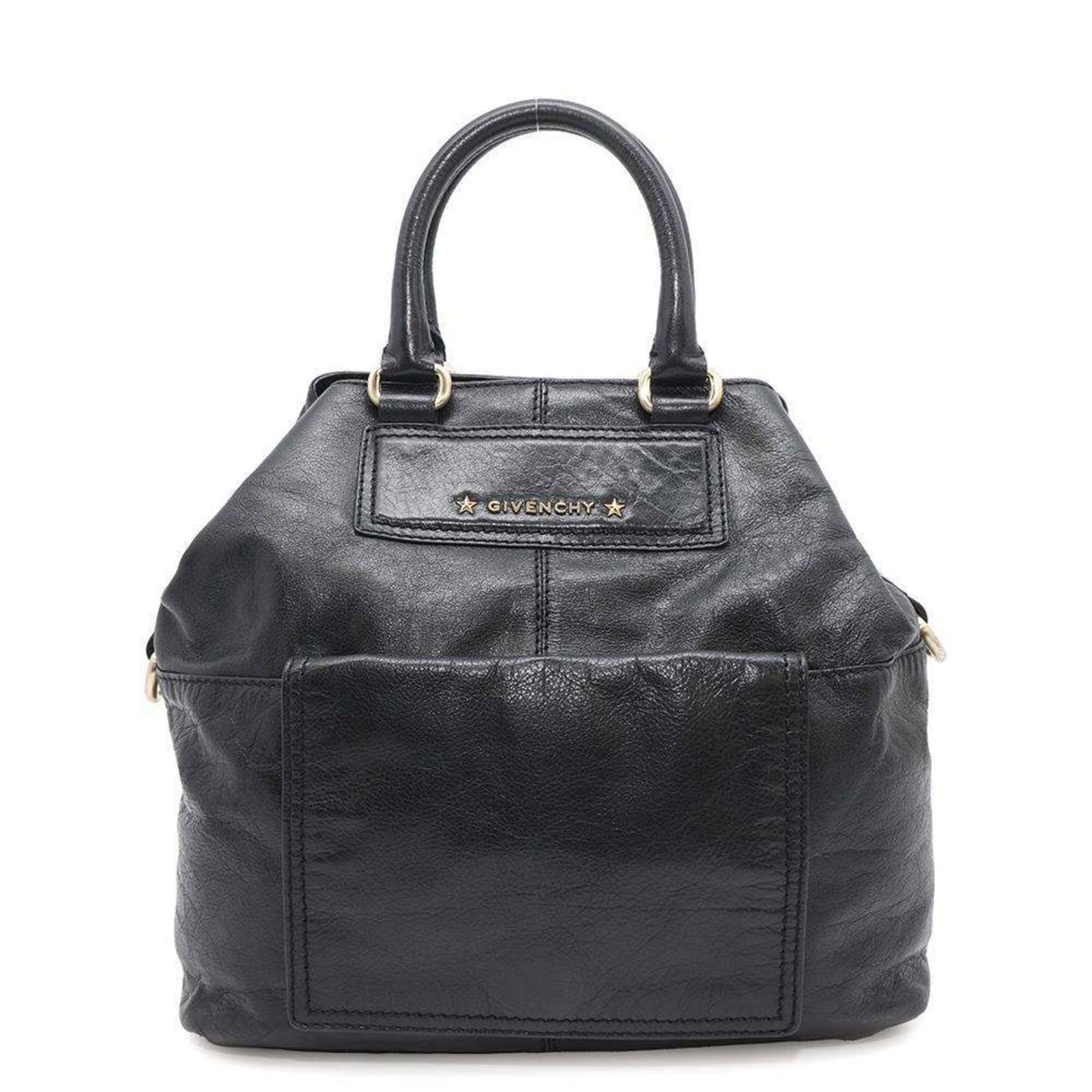 Givenchy Black Leather Tote Bag 2-Way with Gold Hardware: Givenchy Black Leather Tote Bag 2-Way with Gold Hardware This elegant Givenchy tote bag is crafted from high-quality leather, showcasing a sleek black color complemented by gold hardware. Designed for