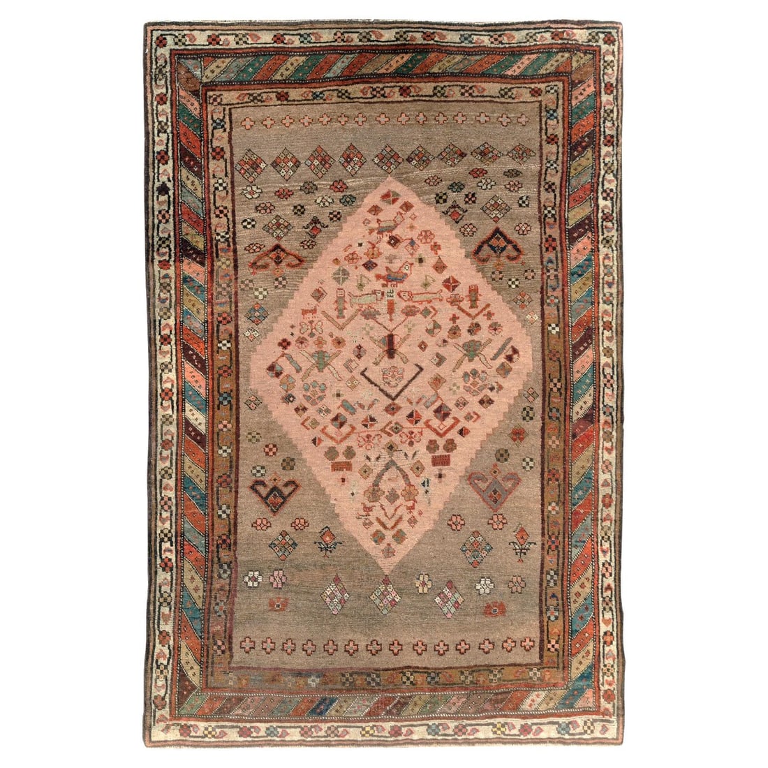 Antique Persian Kurd Serab Rug 60x91 Hand-Knotted Wool Bakshaish Style: Antique Persian Kurd Serab Rug 60x91 Hand-Knotted Wool Bakshaish Style Discover the exquisite charm of this Antique Tribal Serab Accent Rug, a stunning piece that embodies the rich heritage of Persian