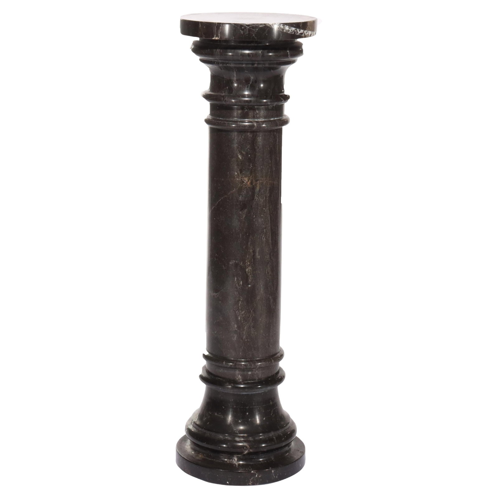 Antique Neoclassical Black Marble Sculpture Pedestal C1890 40.5in: Antique Neoclassical Black Marble Sculpture Pedestal C1890 40.5in This exquisite antique pedestal, crafted in the Neoclassical style around 1890, features a sleek cylindrical form made of black marble