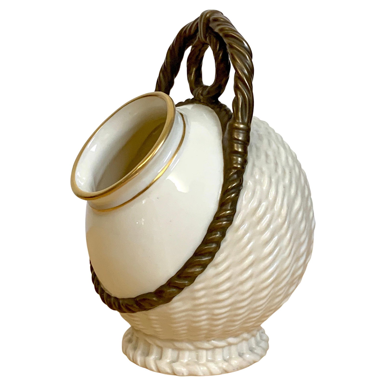 Royal Worcester 1883 Aesthetic Basketweave Spill Vase Porcelain: Royal Worcester 1883 Aesthetic Basketweave Spill Vase Porcelain This exquisite Royal Worcester Aesthetic Basketweave Amphora Spill Vase, crafted in 1883, showcases the intricate design elements of the