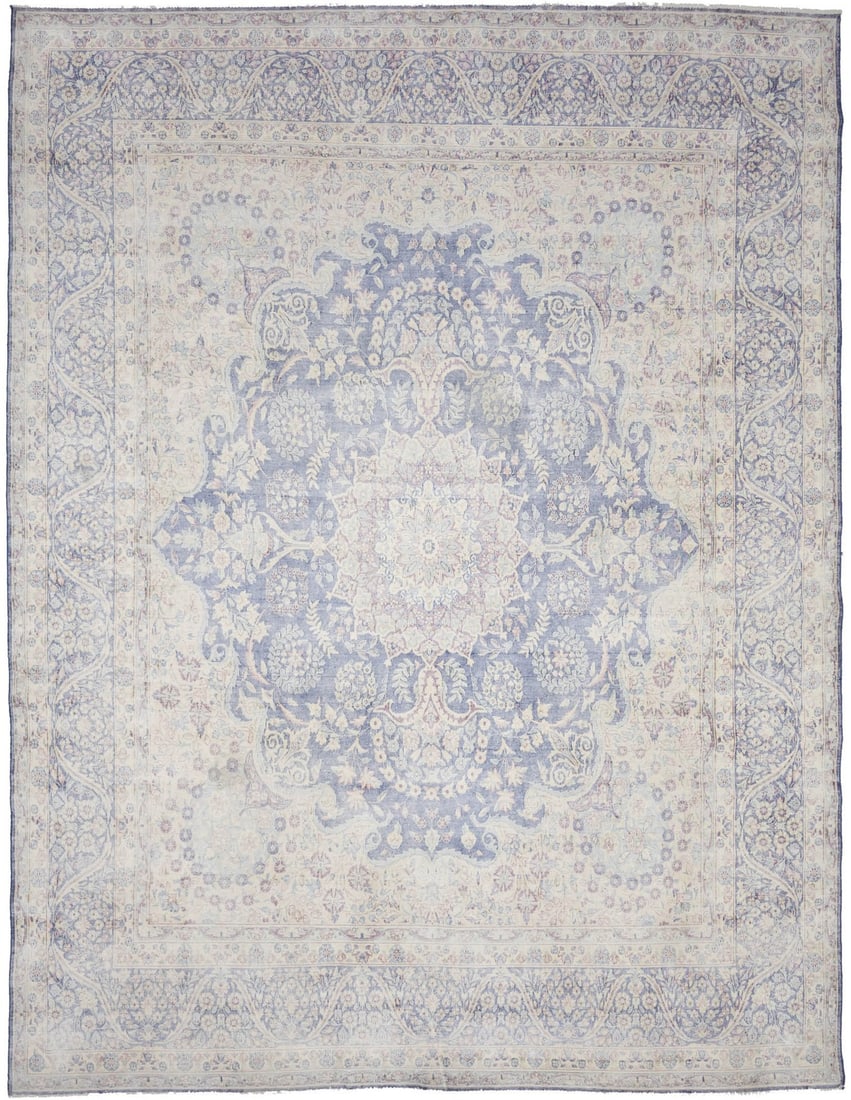 Vintage Floral Hand-Knotted Wool Area Rug 9'10 X 12'7: Vintage Floral Hand-Knotted Wool Area Rug 9'10 X 12'7 Enhance your living space with this exquisite 10X13 ft Antique Oriental Rug, featuring a distressed vintage design. Crafted from high-quality wool