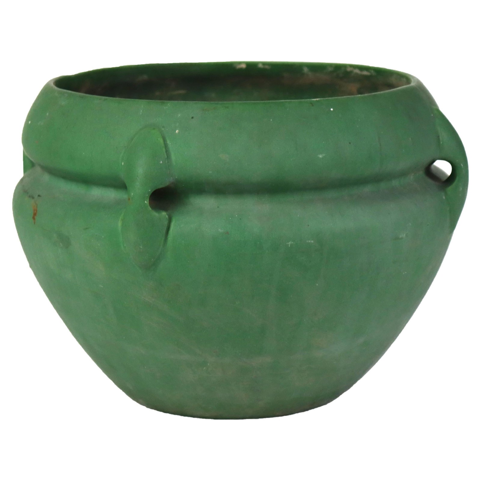 Weller Arts & Crafts Matt Green Pottery Jardiniere C1920: Weller Arts & Crafts Matt Green Pottery Jardiniere C1920 This stunning Antique Weller Arts & Crafts Matt Green Pottery Jardiniere, circa 1920, showcases a fine example of early 20th-century American p