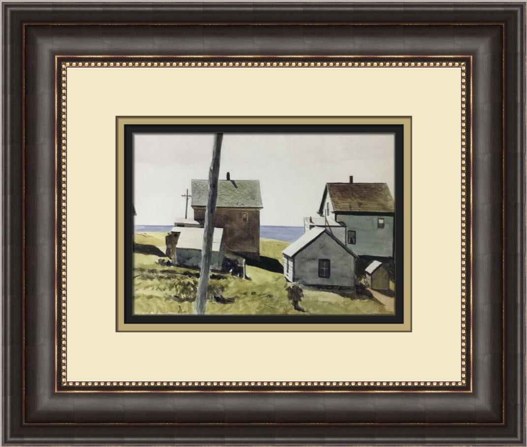 Edward Hopper Two Lights Village Custom Framed Print 16.5 x 13.5: Edward Hopper Two Lights Village Custom Framed Print 16.5 x 13.5 This exquisite custom-framed print features Edward Hopper's iconic artwork, "Two Lights Village," beautifully presented in a medium-siz