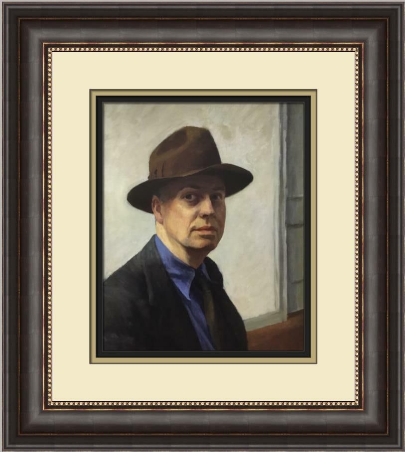Edward Hopper Self Portrait Custom Framed Art Print 16x18: Edward Hopper Self Portrait Custom Framed Art Print 16x18 This beautifully custom-framed print features Edward Hopper's 'Self Portrait', showcasing his iconic figurative art style. It is a medium-size