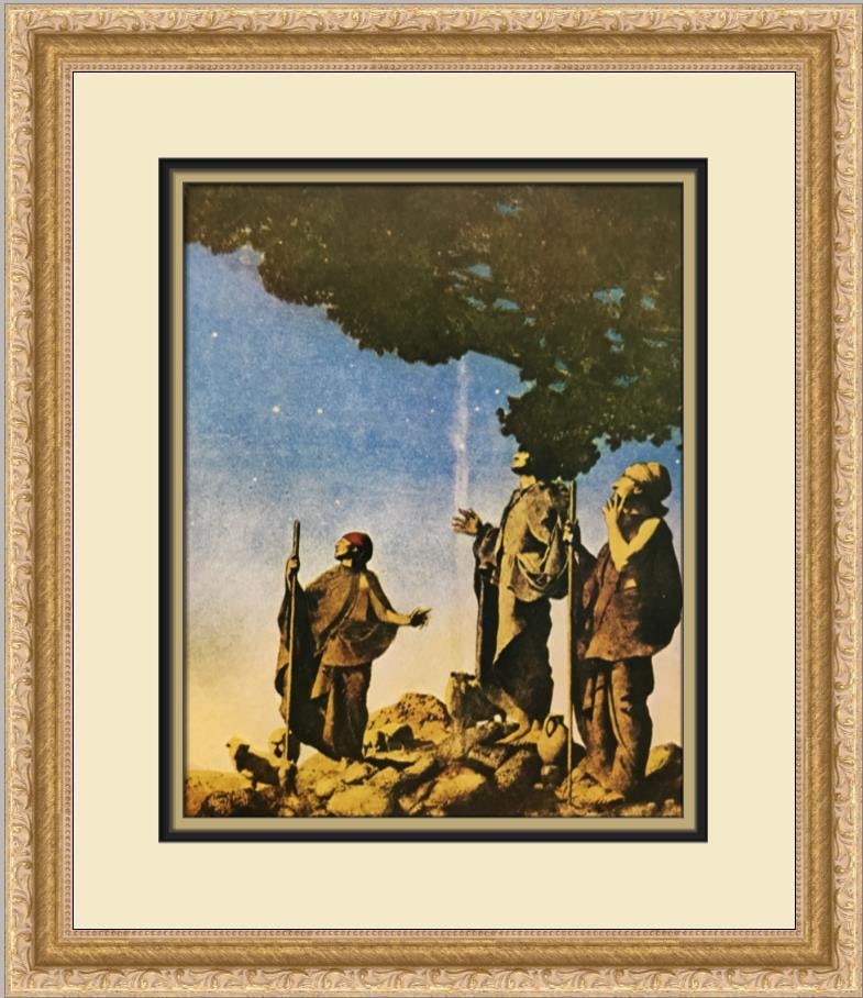 Maxfield Parrish Three Shepherds Custom Framed Lithograph 15 x 18: Maxfield Parrish Three Shepherds Custom Framed Lithograph 15 x 18 Enhance your space with this exquisite custom framed print titled 'Three Shepherds' by renowned artist Maxfield Parrish. This medium-s