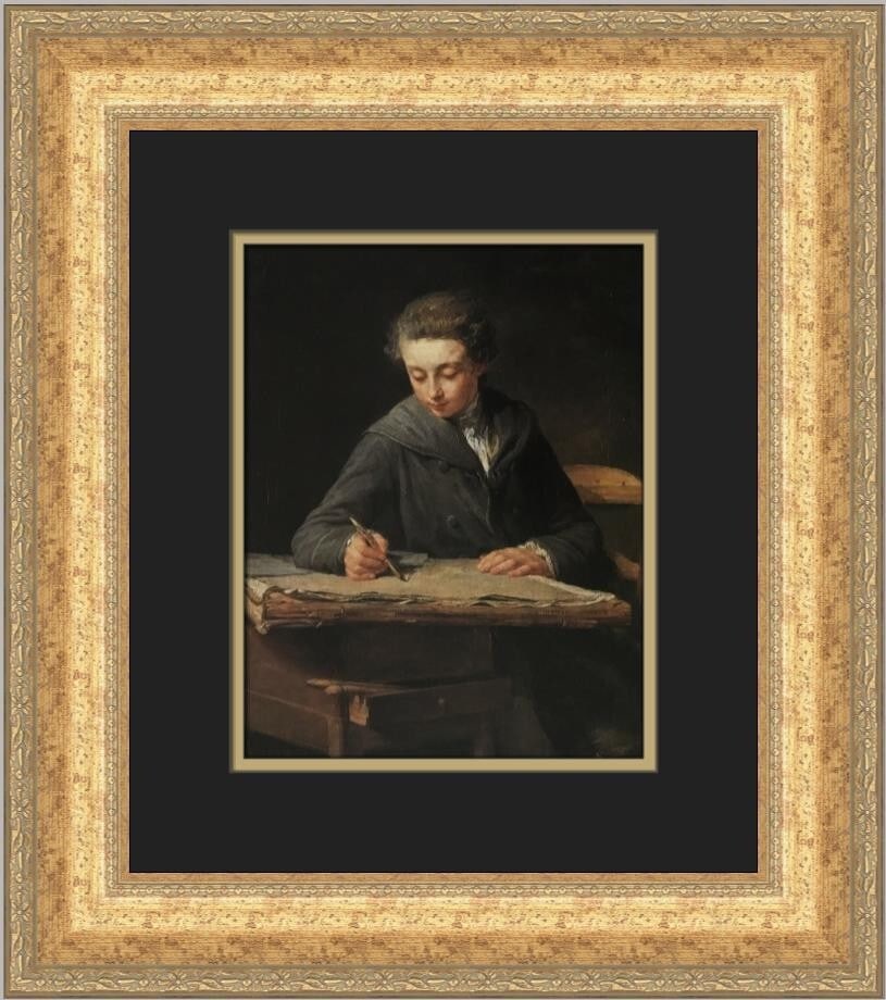 Nicolas Bernard Lepicie The Young Draftsman Custom Framed Print 18x16: Nicolas Bernard Lepicie The Young Draftsman Custom Framed Print 18x16 This exquisite custom framed print titled "The Young Draftsman" by Nicolas Bernard Lepicie showcases a beautiful example of realis
