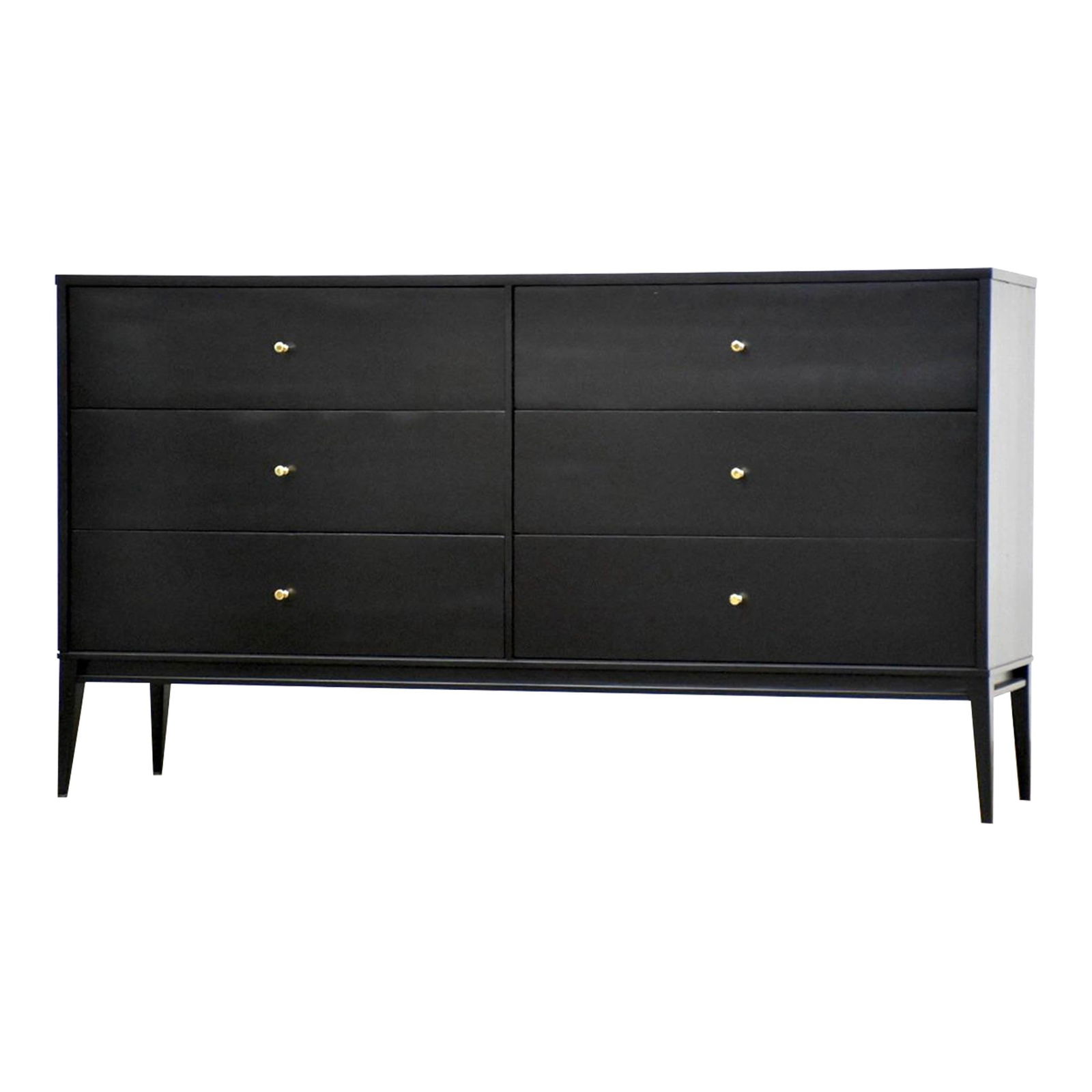 Mid-Century Modern Paul McCobb Black Maple Dresser 60" 6 Drawers Brass Knobs: Mid-Century Modern Paul McCobb Black Maple Dresser 60" 6 Drawers Brass Knobs This stunning mid-century modern dresser, designed by Paul McCobb for the Planner Group, features a sleek black lacquer fin
