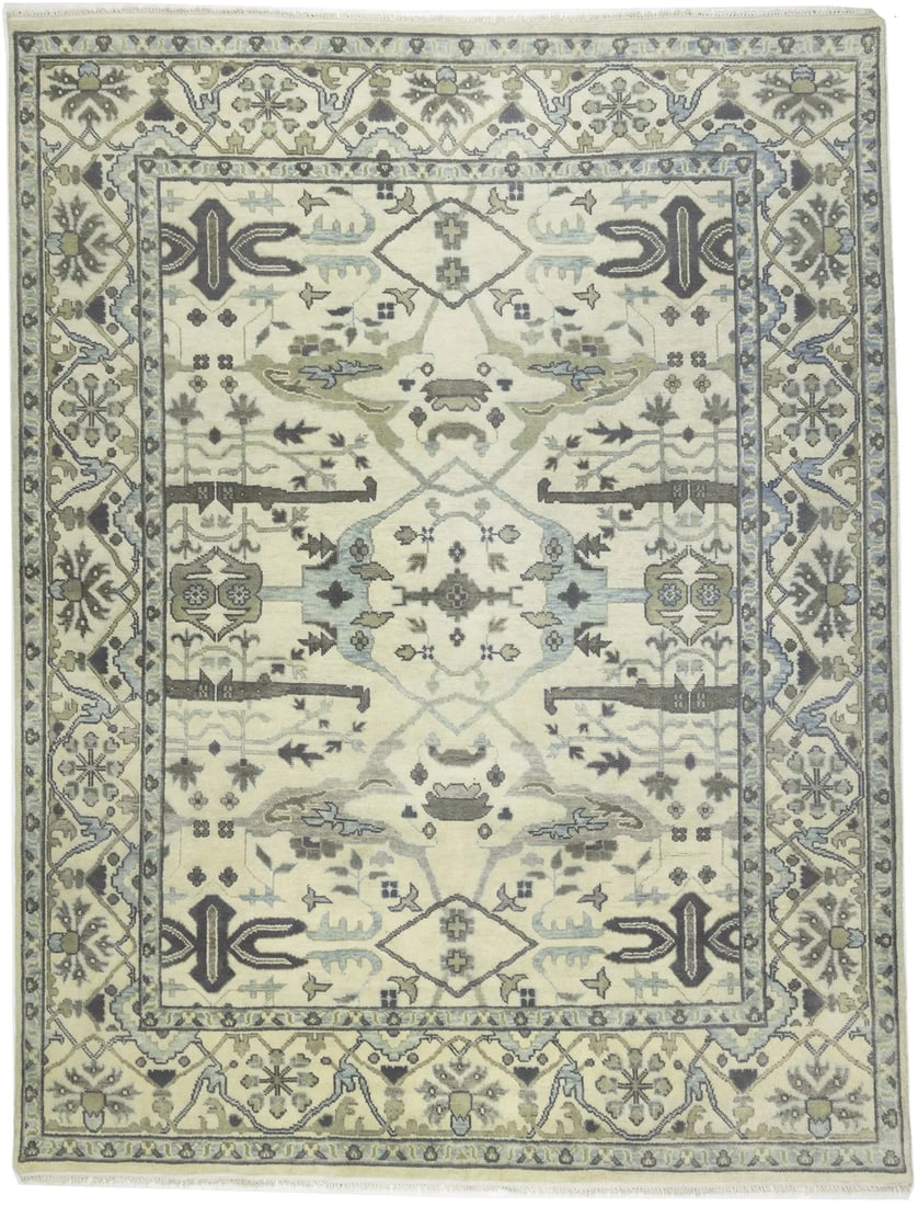 Handmade Oushak 9'3 x 12'1 Floral Rug Wool Modern Design: Handmade Oushak 9'3 x 12'1 Floral Rug Wool Modern Design This exquisite 9'3" x 12'1" handmade Oushak oriental rug features a stunning floral pattern in muted colors, including cream, brown, beige, and