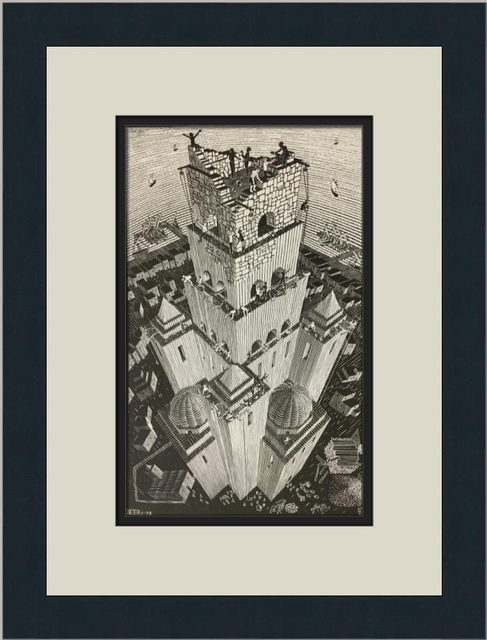 M.C. Escher Tower of Babel Custom Framed Art Print 16 x 12: M.C. Escher Tower of Babel Custom Framed Art Print 16 x 12 This stunning custom framed print features M.C. Escher's iconic artwork, 'Tower of Babel'. Created in 1974, this medium-sized piece showcases