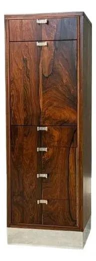 1960s Mid Century Rosewood Bar Cabinet with Chrome Base: 1960s Mid Century Rosewood Bar Cabinet with Chrome Base This stunning mid-century modern bar cabinet showcases exquisite rosewood craftsmanship paired with a sleek chrome plinth base and chrome pulls.