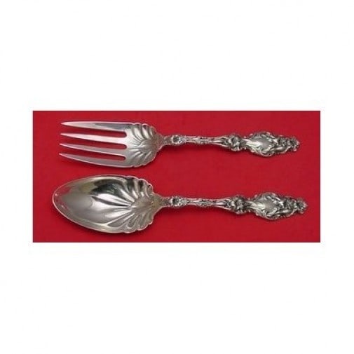 Whiting Lily Sterling Silver Salad Serving Set 2pc 9 1/8": Whiting Lily Sterling Silver Salad Serving Set 2pc 9 1/8" Enhance your dining experience with this elegant 2-piece salad serving set from the renowned Whiting Silver Company. Crafted in the exquisite 