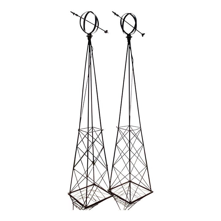 Monumental Vintage Regency Wrought Iron Sundials - Black Pair 91" Tall: Monumental Vintage Regency Wrought Iron Sundials - Black Pair 91" Tall This striking pair of vintage Regency sundials showcases monumental size and dramatic flair, crafted from durable wrought iron in