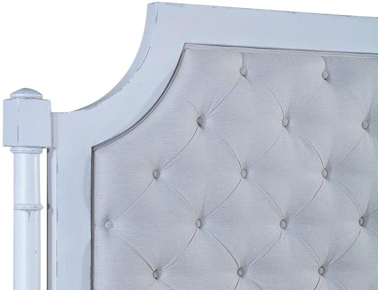 King Upholstered Bed in Antique White Performance Sand Linen: King Upholstered Bed in Antique White Performance Sand Linen Elevate your bedroom with the Tufted Performance Sand Linen Headboard King Bed, a stunning piece that blends vintage charm with modern comf