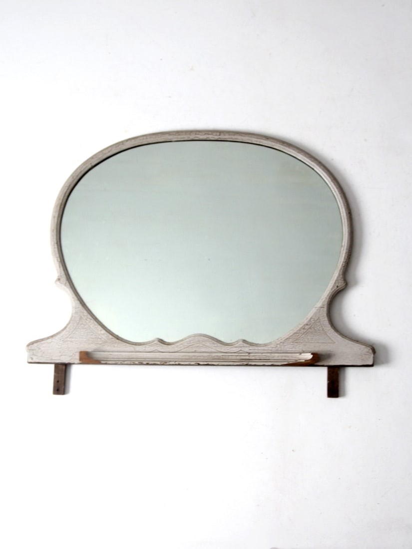 Antique Oval Mirror with Decorative Wooden Frame 45.75 x 33 Inch: Antique Oval Mirror with Decorative Wooden Frame 45.75 x 33 Inch This antique mirror features a decorative wooden frame with lipped base and original, crackled white paint. This attractive oval mirror