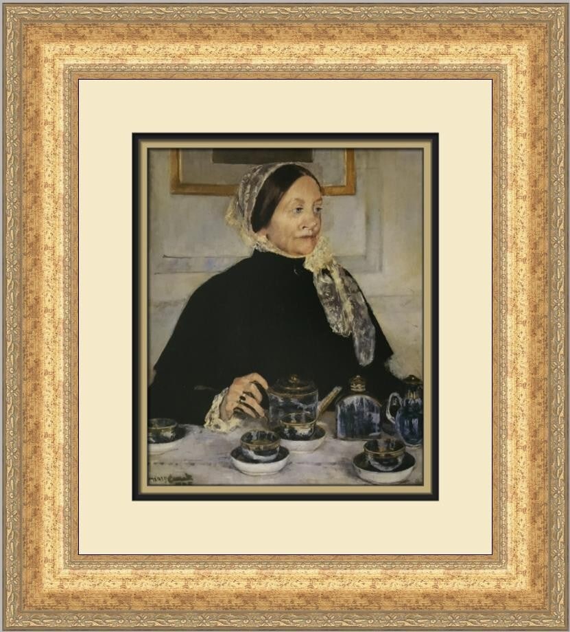 Mary Cassatt Lady at the Tea Table Custom Framed Print 19 x 17 Expressionism: Mary Cassatt Lady at the Tea Table Custom Framed Print 19 x 17 Expressionism This exquisite custom framed print titled 'Lady at the Tea Table' features the artwork of renowned artist Mary Cassatt, sho