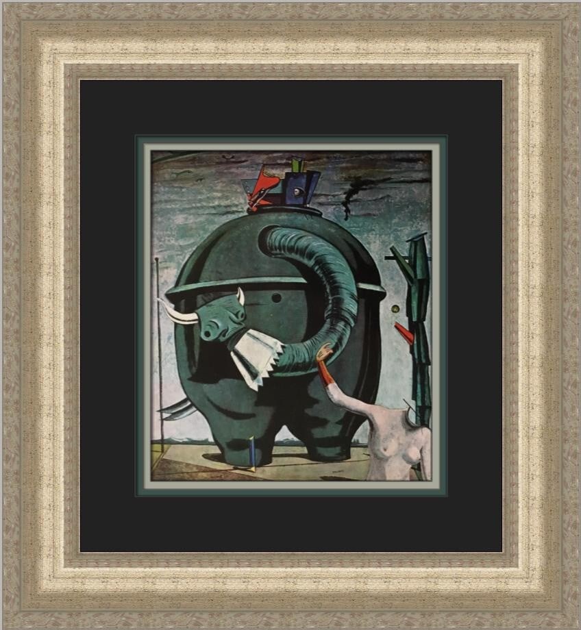 Max Ernst 1978 Elephant of the Celebes Custom Framed Print: Max Ernst 1978 Elephant of the Celebes Custom Framed Print This stunning custom framed print features Max Ernst's renowned artwork, "Elephant of the Celebes," created in 1978. The piece showcases a su