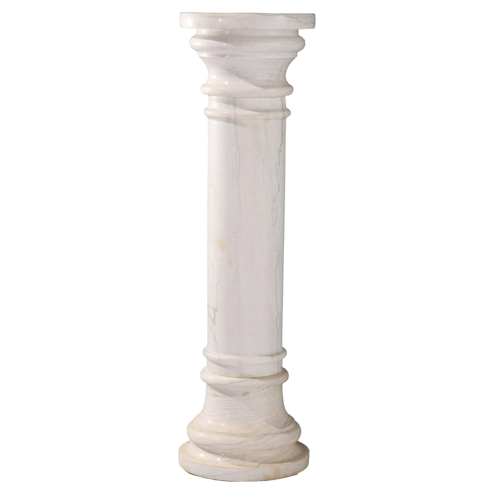 Antique Neoclassical White Marble Pedestal C1890 40 Inch Display: Antique Neoclassical White Marble Pedestal C1890 40 Inch Display This exquisite antique Neoclassical white marble sculpture display pedestal, crafted around 1890, features a beautifully elegant and si
