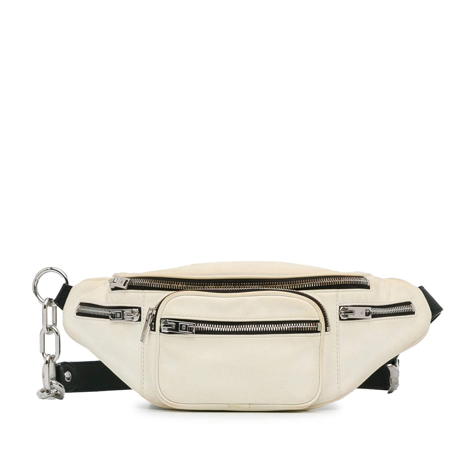Alexander Wang White Calfskin Leather Attica Fanny Pack: Alexander Wang White Calfskin Leather Attica Fanny Pack Elevate your style with the Alexander Wang Calfskin Leather Attica Fanny Pack, a chic belt bag designed for both function and fashion. This bag