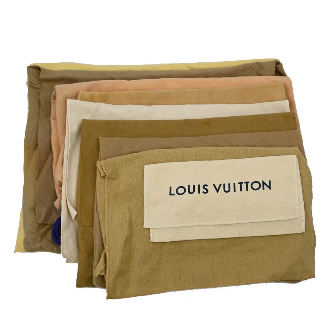 Louis Vuitton 10 Cotton Dust Bags Brown Beige Authentic Set: Louis Vuitton 10 Cotton Dust Bags Brown Beige Authentic Set This set of 10 authentic Louis Vuitton dust bags is crafted from 100% cotton, featuring a stylish brown and beige color scheme. Designed to 