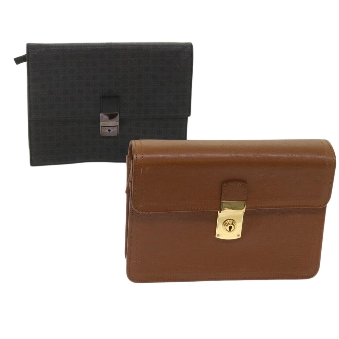GIVENCHY Leather Clutch Bag Set Black Brown Authentic: GIVENCHY Leather Clutch Bag Set Black Brown Authentic This GIVENCHY clutch bag is a stylish accessory that combines elegance with practicality. Made from high-quality leather, it features a striking b