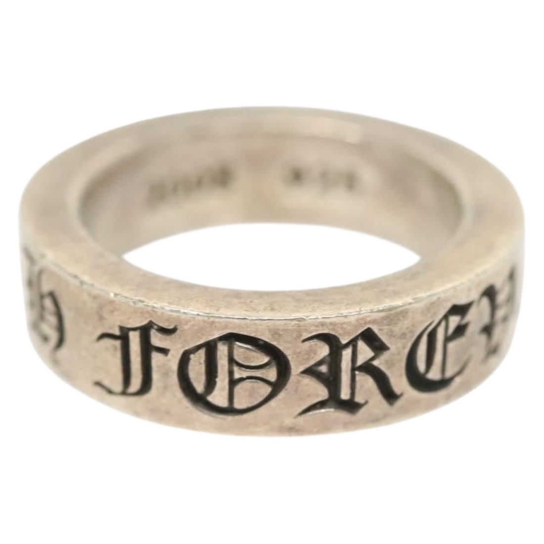 Chrome Hearts Spacer Forever Ring Ag925 Silver Authentic: Chrome Hearts Spacer Forever Ring Ag925 Silver Authentic This Chrome Hearts Spacer Forever Ring is crafted from Ag925 silver, showcasing the renowned craftsmanship of the Chrome Hearts brand. The ring